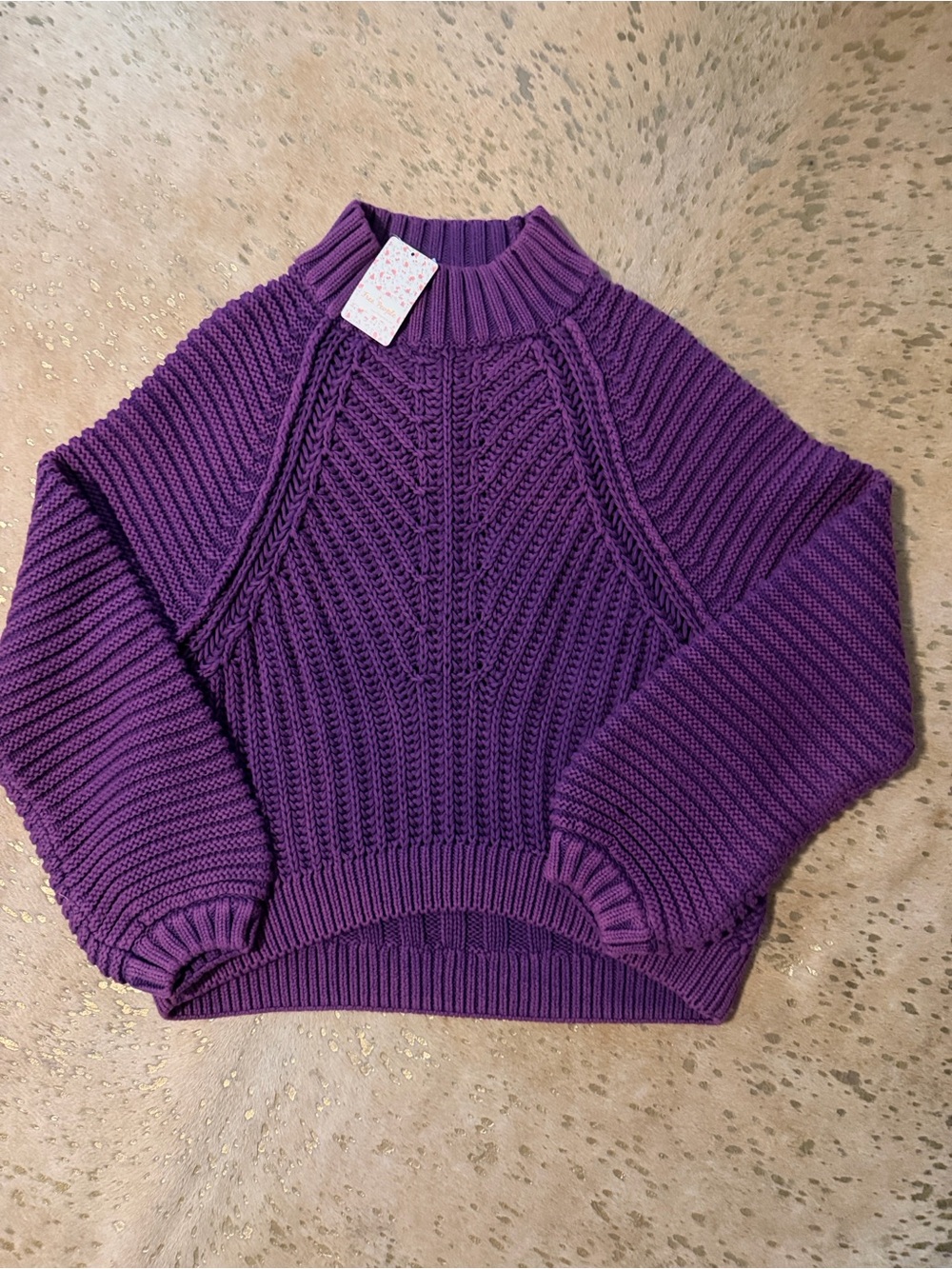 Free People Sweetheart Purple Cable-Knit Mock Neck Sweater NWT